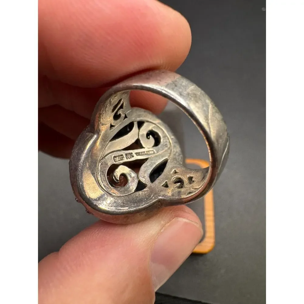 Vintage NK Thailand Sterling Silver 925 Spiny Oyster Cocktail Ring Sz 9.75